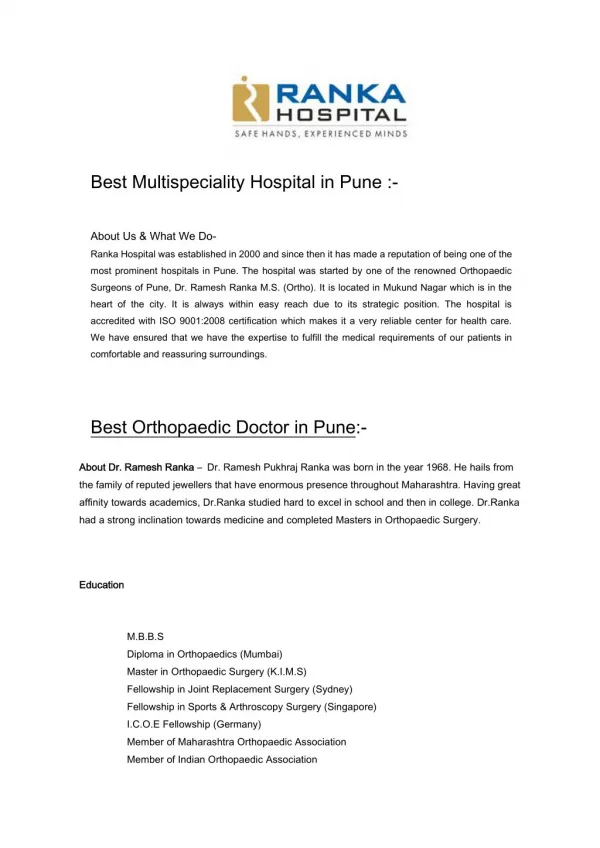 Knee Replacement Joint Replacement in Pune