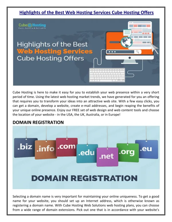 Highlights of the Best Web Hosting Services Cube Hosting Offers