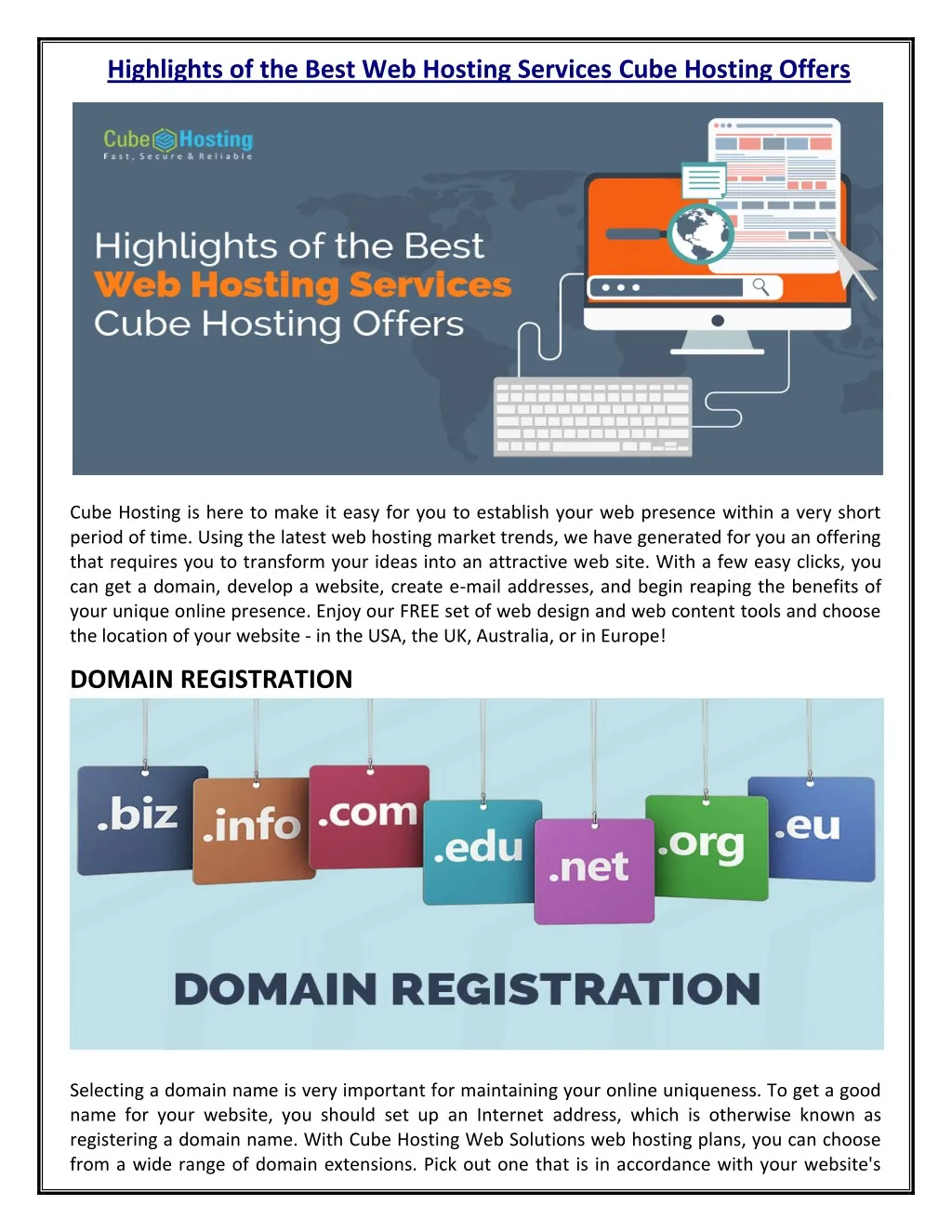 highlights of the best web hosting services cube