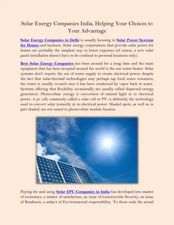 Solar Energy Companies India, Helping Your Choices to Your Advantage