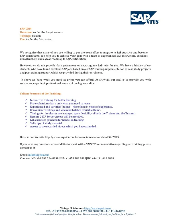 SAP CRM Course Content PDF