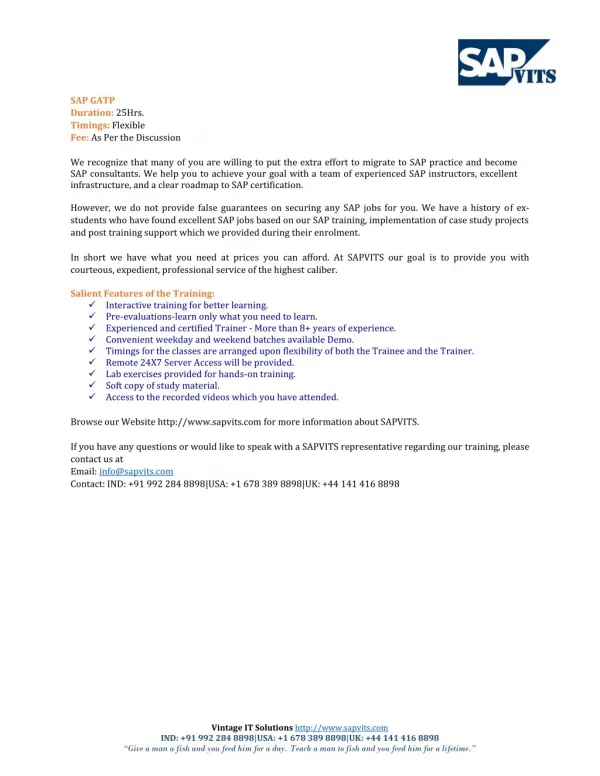SAP APO GATP Course Content PDF