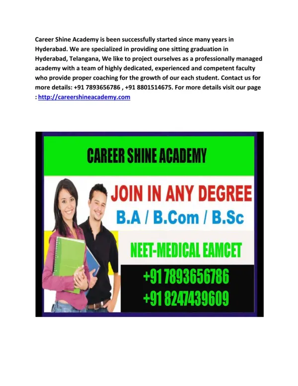 Short Term NEET Coaching in Hyderabad - Career Shine Academy