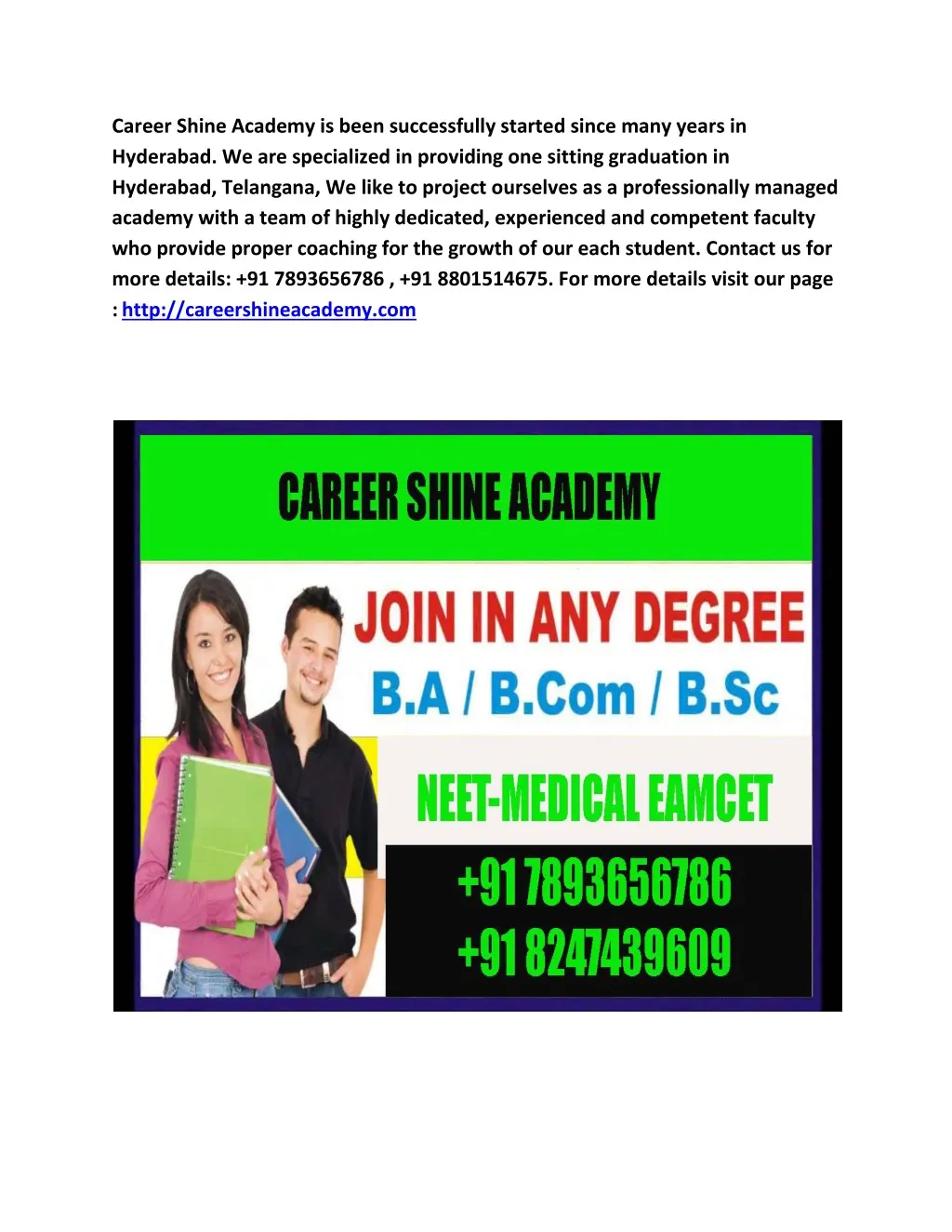 career shine academy is been successfully started