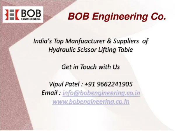 India's Best Hydraulic Scissor Lifting Table Manufacturer - BOB Engineering Co.