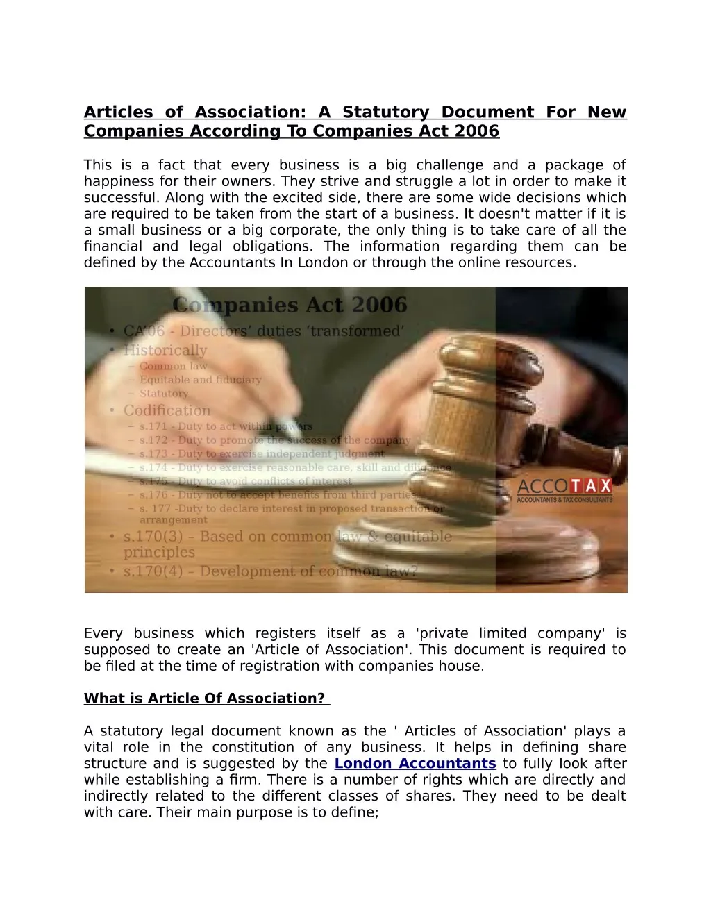 articles of association a statutory document