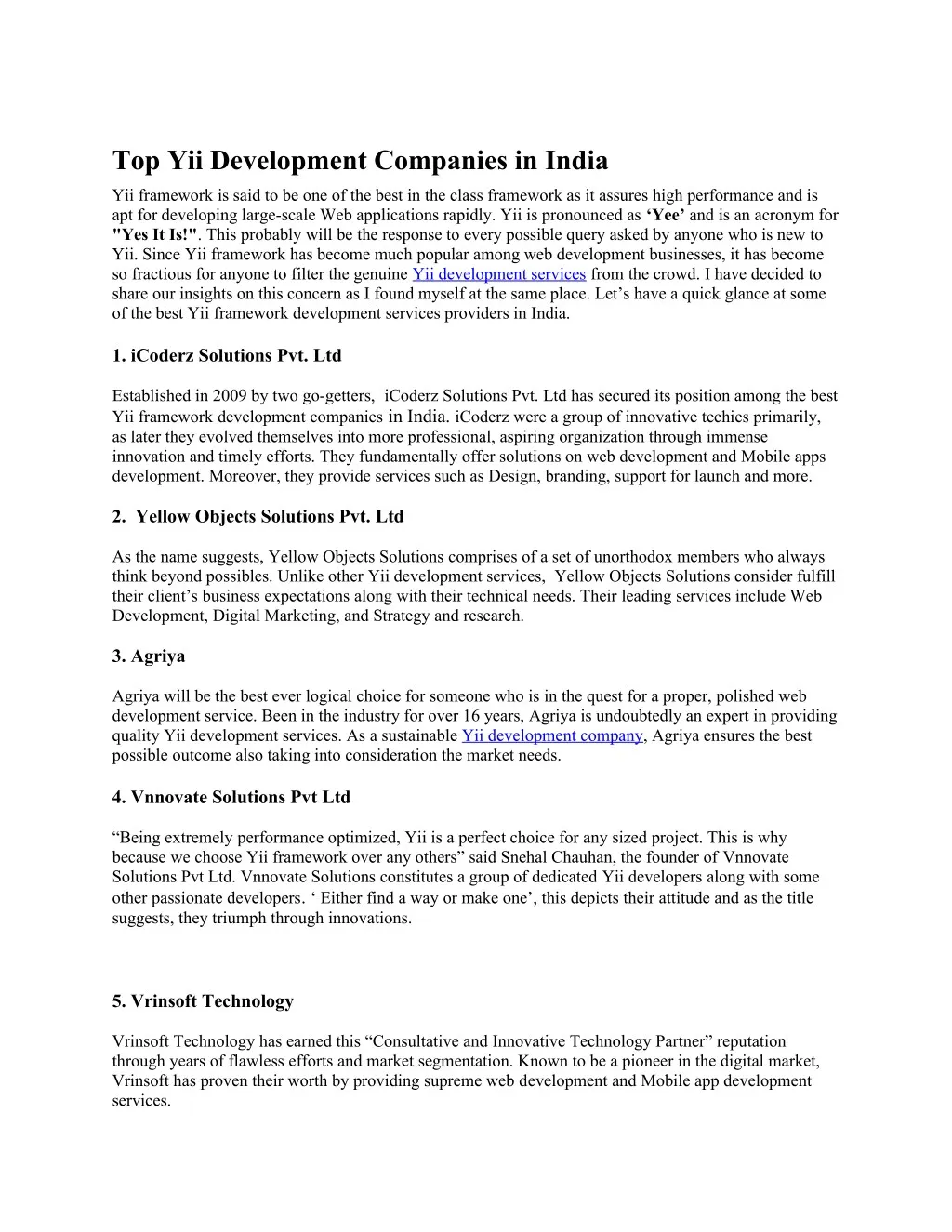 top yii development companies in india