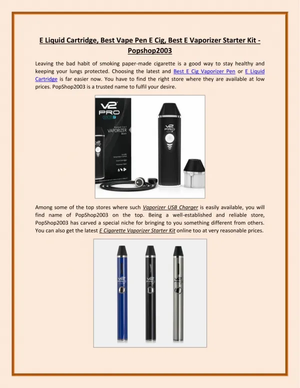 E Liquid Cartridge, Best Vape Pen E Cig, Best E Vaporizer Starter Kit - Popshop2003