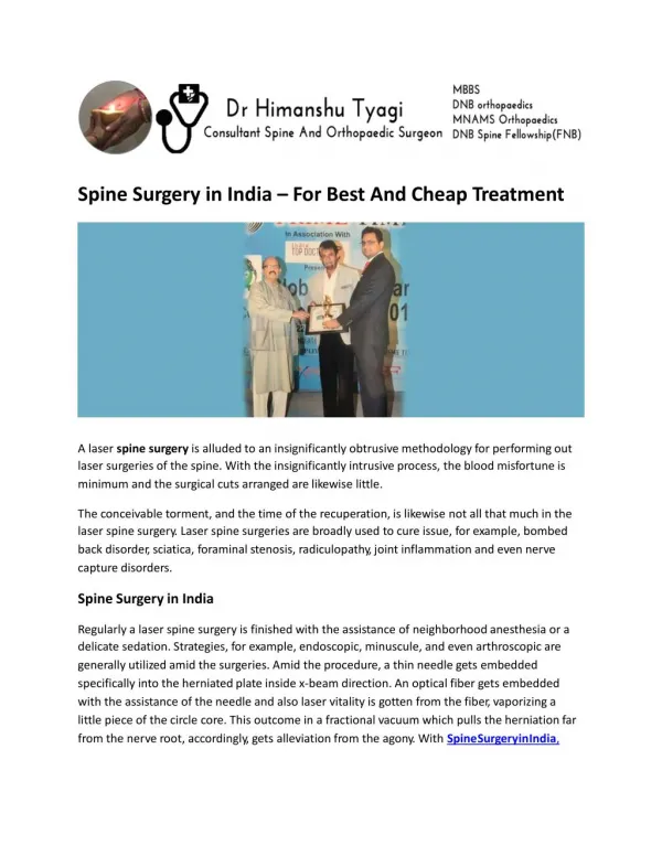 Spine Surgery in India – For Best And Cheap Treatment