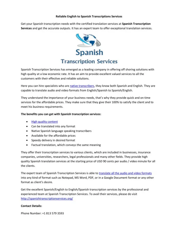 Reliable English to Spanish Transcriptions Services