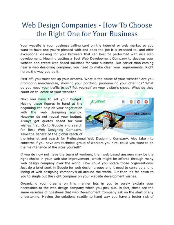 Web Design Companies - How To Choose The Right One For Your Business