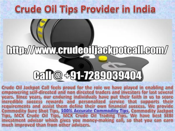 100% Accurate Commodity Tips, Crude Oil Tips Provider in India