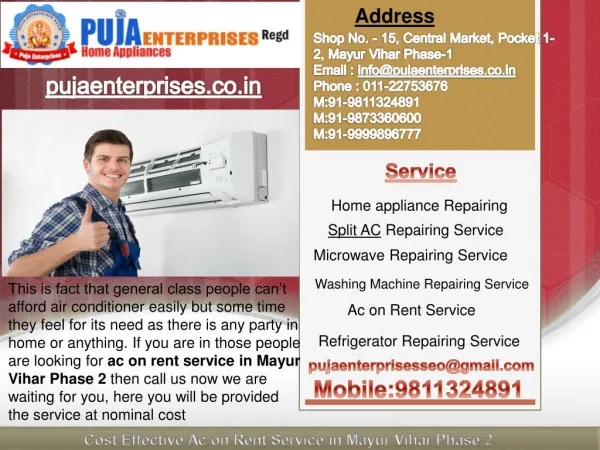 Cost Effective Ac on Rent Service in Mayur Vihar Phase