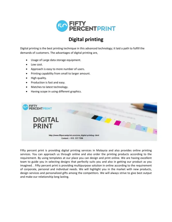 Online Printing Malaysia | Digital Printing | 50Percent Print
