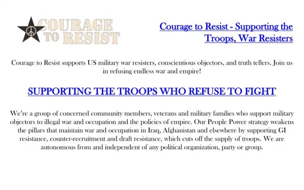 Courage to Resist - Supporting the Troops, War Resisters