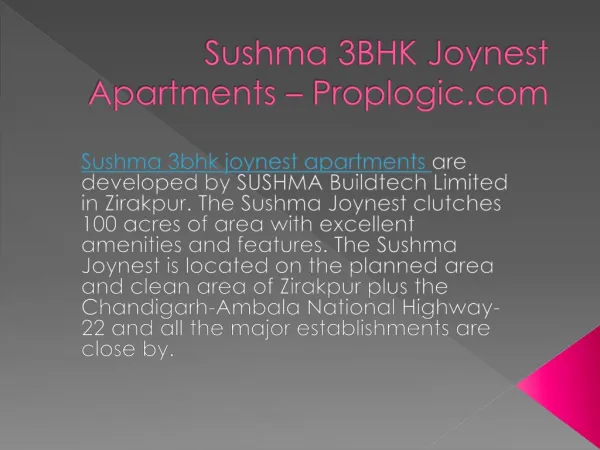 Sushma 3 BHK Joynest Apartments – Proplogic.com