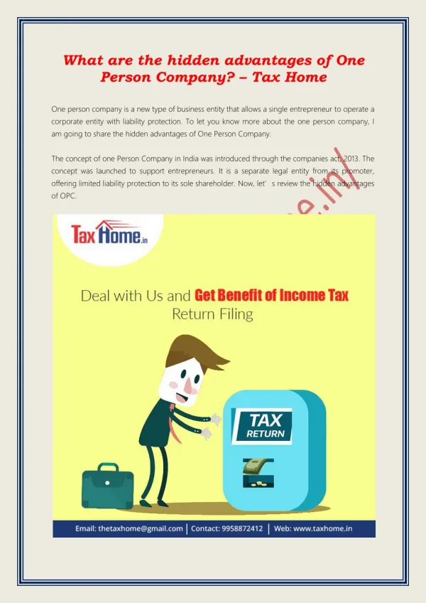 What are the hidden advantages of One Person Company? – Tax Home