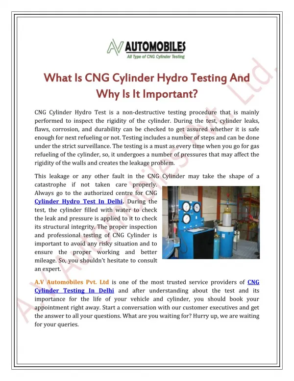 What Is CNG Cylinder Hydro Testing And Why Is It Important?