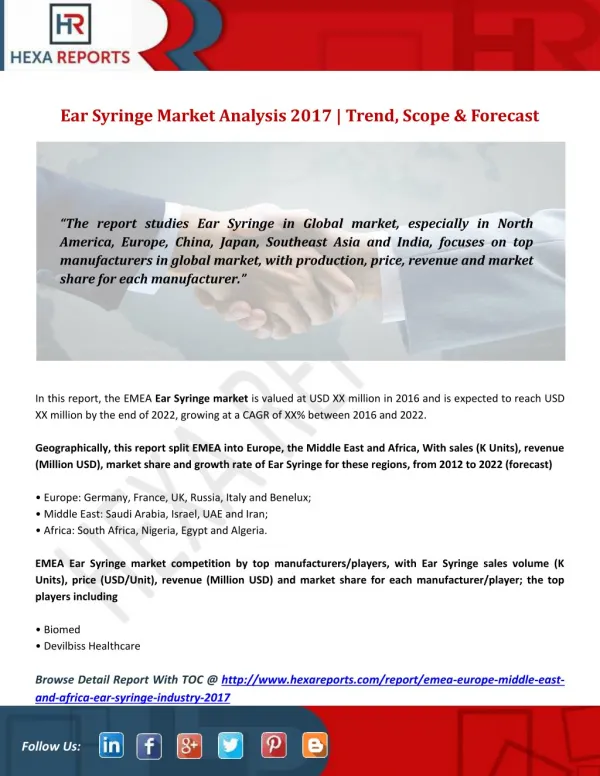 Ear Syringe Market Analysis 2017 | Trend, Scope & Forecast