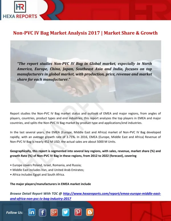 Non-PVC IV Bag Market Analysis 2017 | Market Share & Growth
