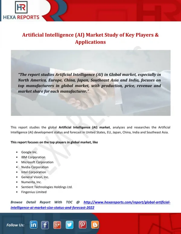 Artificial Intelligence (AI) Market Study of Key Players & Applications