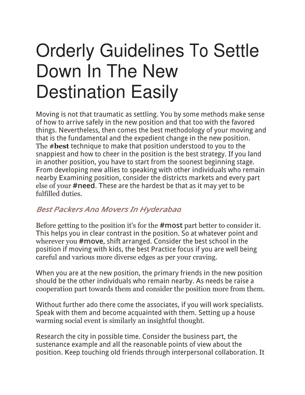 orderly guidelines to settle down