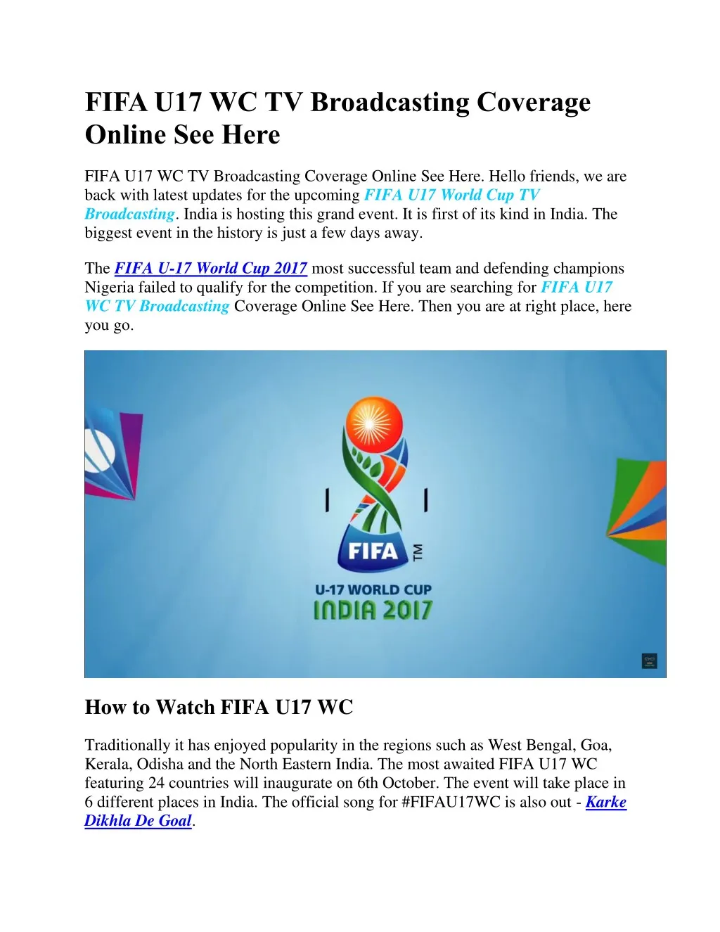 fifa u17 wc tv broadcasting coverage online