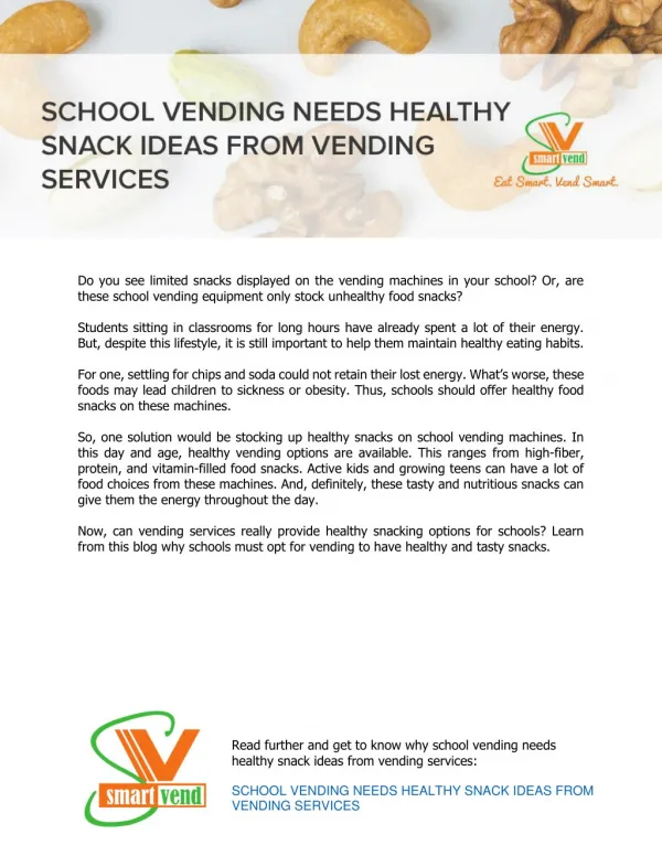 School Vending Needs Healthy Snack Ideas from Vending Services