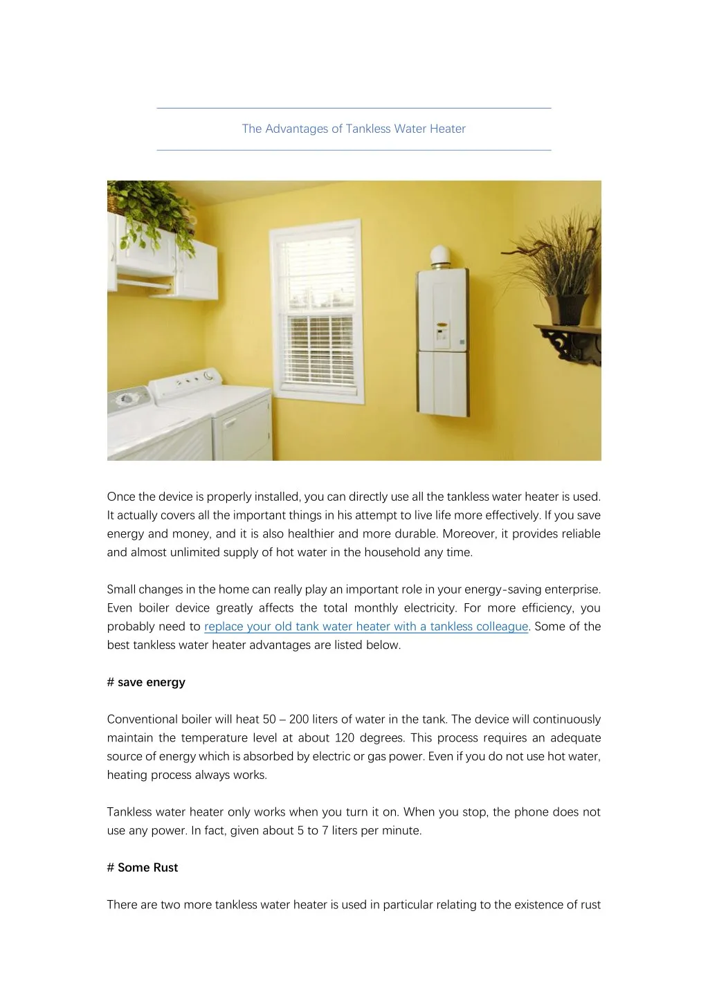 the advantages of tankless water heater