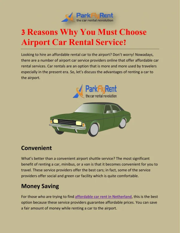 3 REASONS WHY YOU MUST CHOOSE AIRPORT CAR RENTAL SERVICE