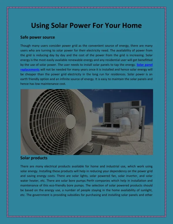 Using Solar Power For Your Home