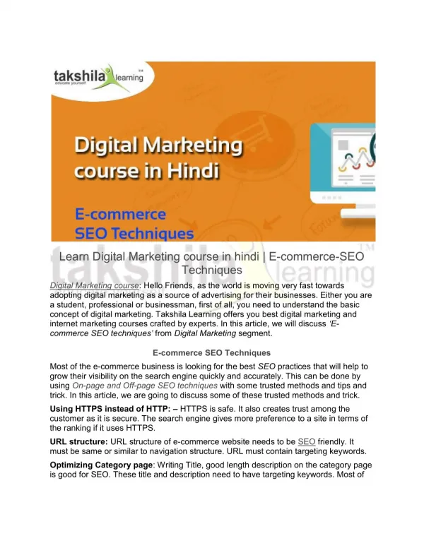 Learn Digital Marketing course | E-commerce-SEO Techniques