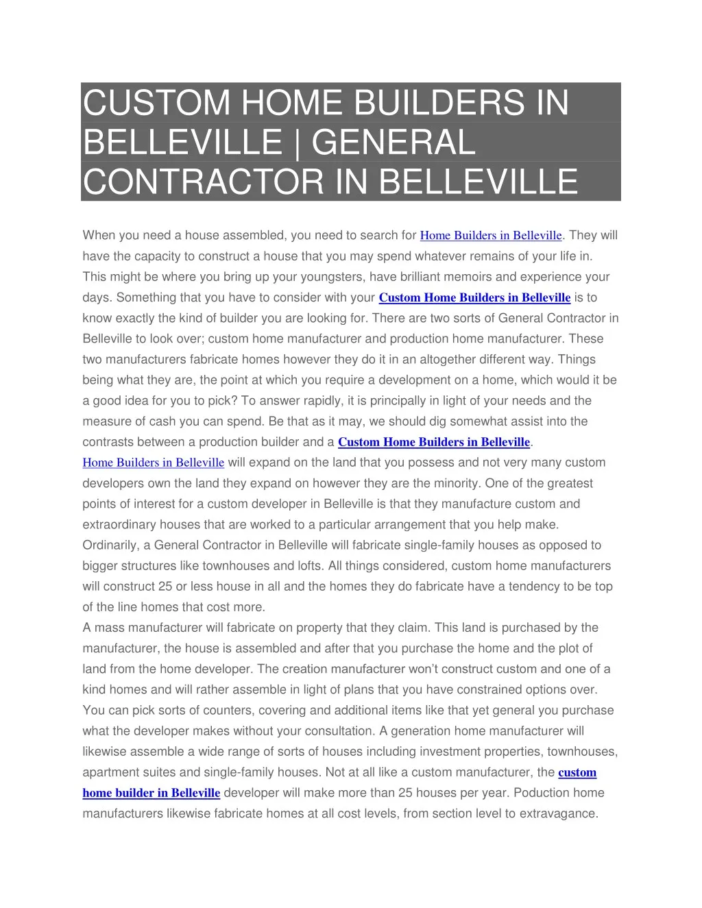 custom home builders in belleville general