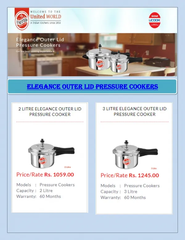 United Elegance Outer Lid Pressure Cookers With Price List