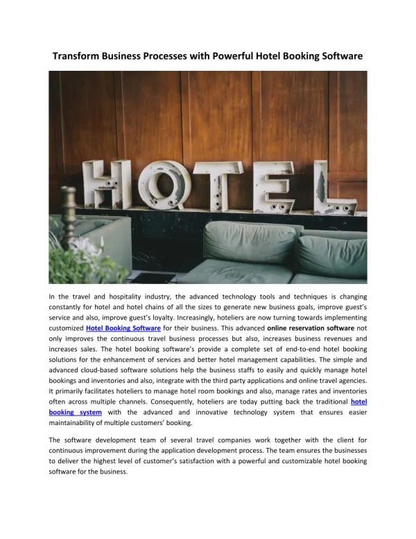 Transform Business Processes with Powerful Hotel Booking Software