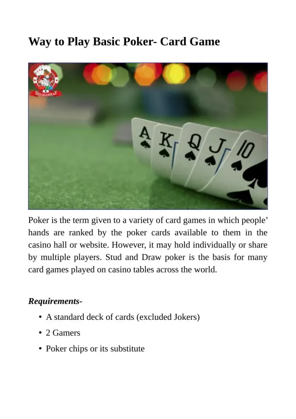 Way to Play Basic Poker- Card Game