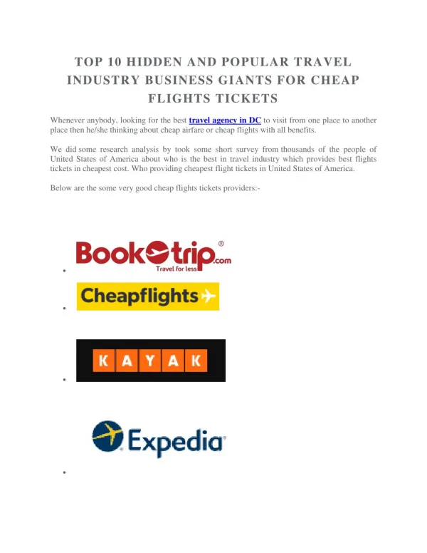 TOP 10 HIDDEN AND POPULAR TRAVEL INDUSTRY BUSINESS GIANTS FOR CHEAP FLIGHTS TICKETS