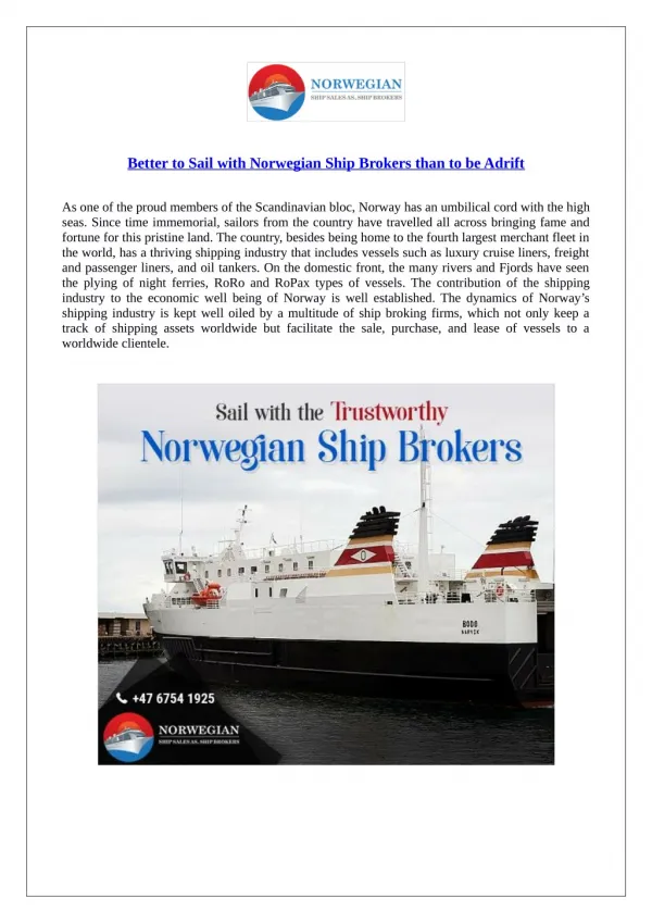 Better to Sail with Norwegian Ship Brokers than to be Adrift