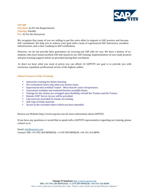 SAP QM PDF | SAP QM Online Training in Hyderabad