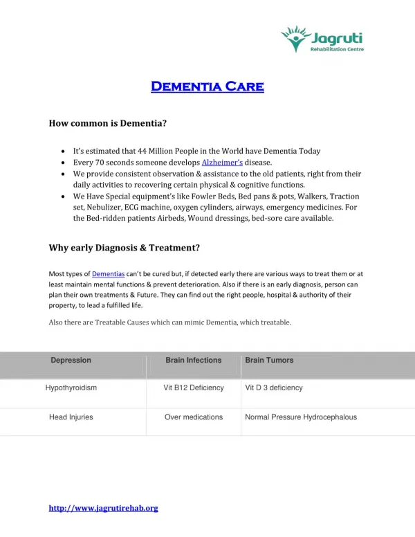 Alzheimer’s Dementia Care and Elderly Care Centre in India