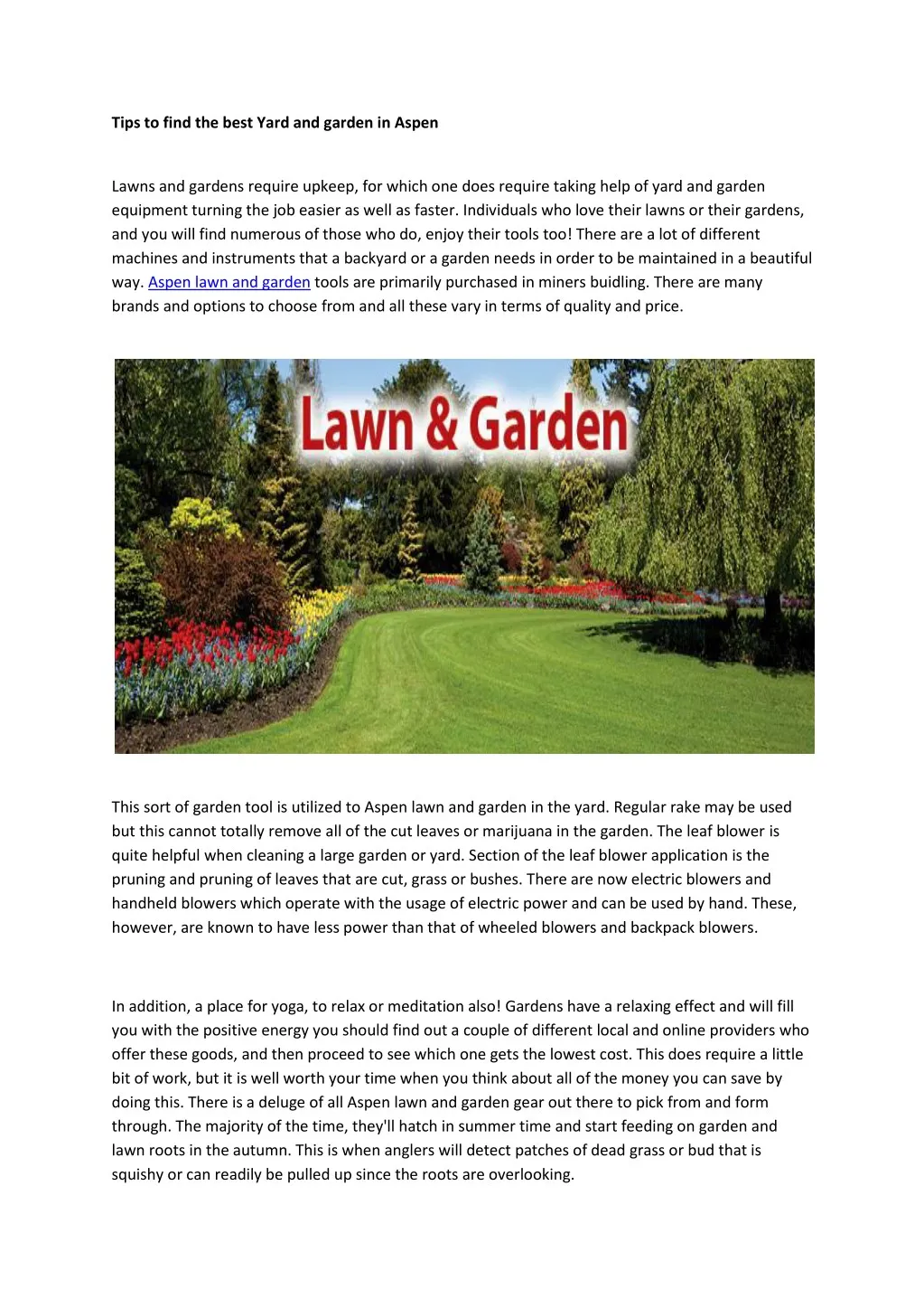 tips to find the best yard and garden in aspen