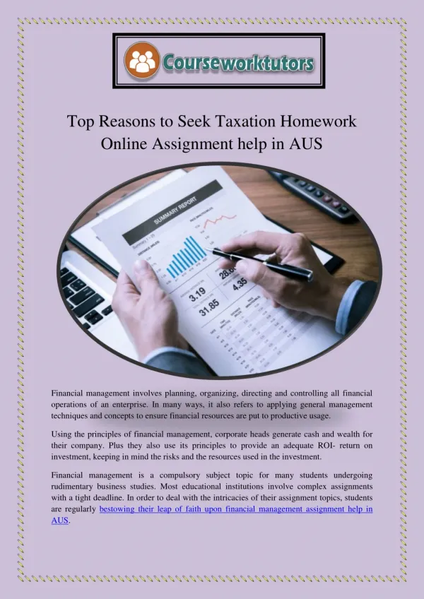 Top Reasons to Seek Taxation Homework Online Assignment help in AUS get the Scores you Wanted!