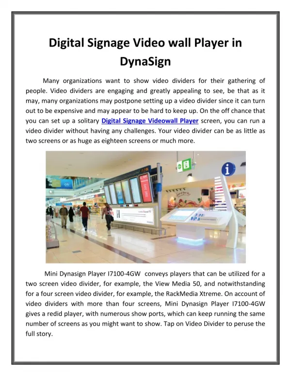 Digital Signage Video wall Player in DynaSign