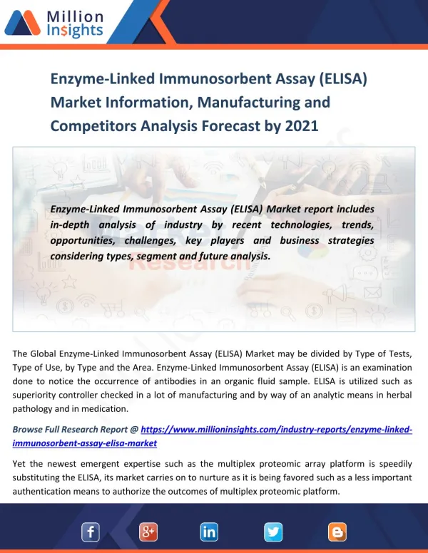 Enzyme-Linked Immunosorbent Assay (ELISA) Market Information, Manufacturing and Competitors Analysis Forecast by 2021