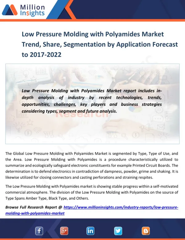 Low Pressure Molding with Polyamides Market Trend, Share, Segmentation by Application Forecast by 2021