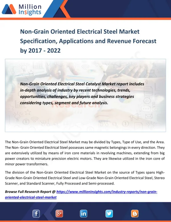 Non-Grain Oriented Electrical Steel Market Specification, Applications and Revenue Forecast by 2017 - 2022