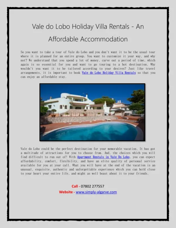 Vale do Lobo Holiday Villa Rentals - An Affordable Accommodation