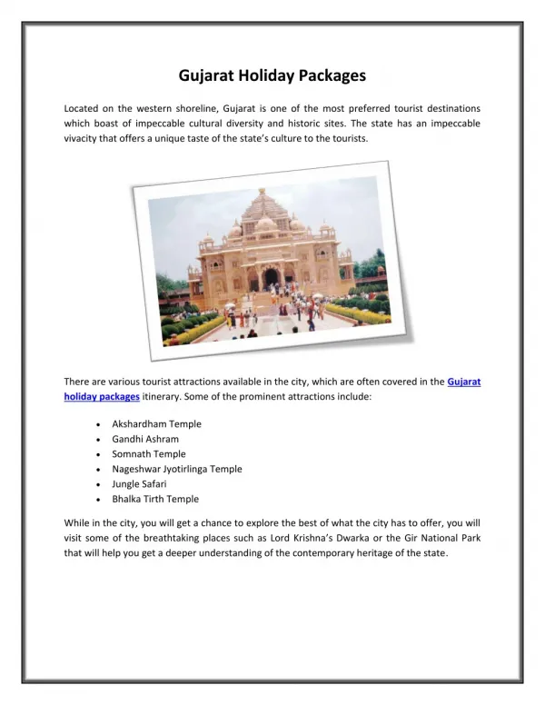Gujarat Holiday Packages