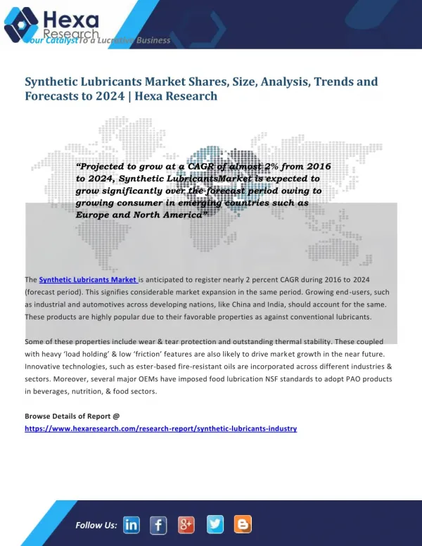 Synthetic Lubricants Market Share | Industry Report, 2024