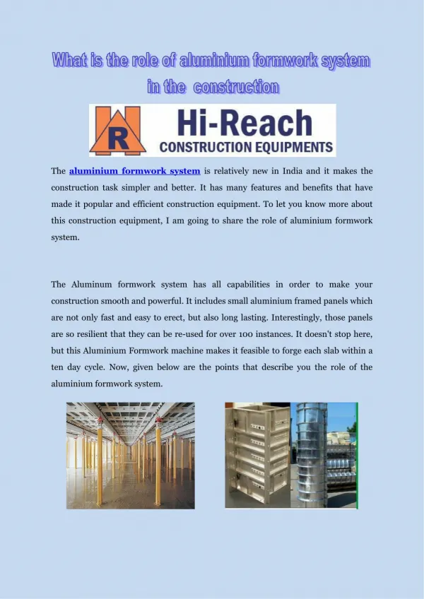 What is the role of aluminium formwork system in the construction